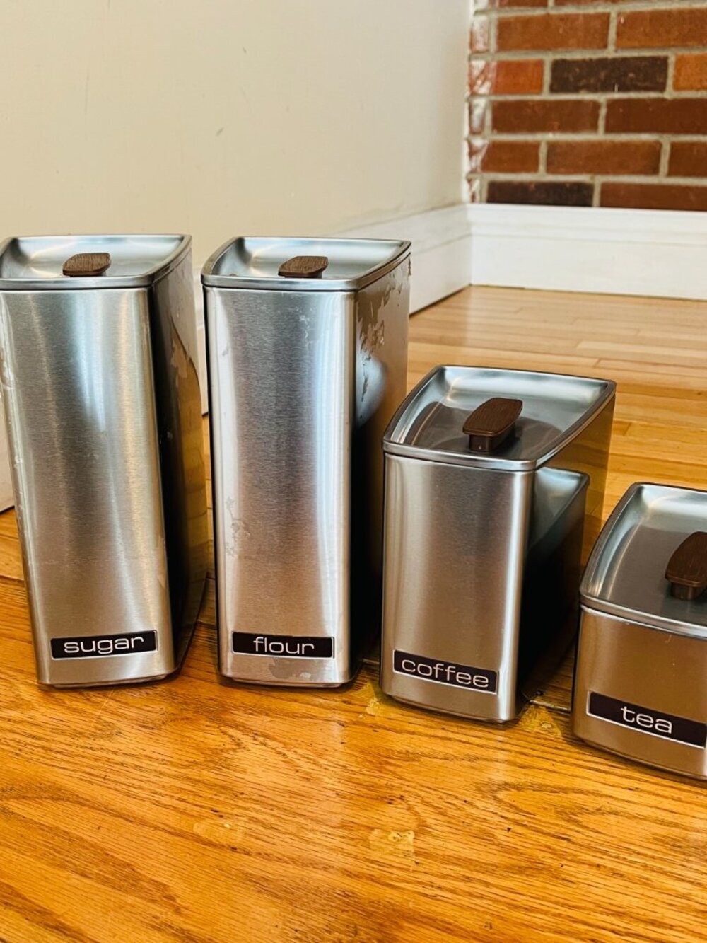 Vintage MCM Lincoln BeautyWare Four-Piece Kitchen Canister Set